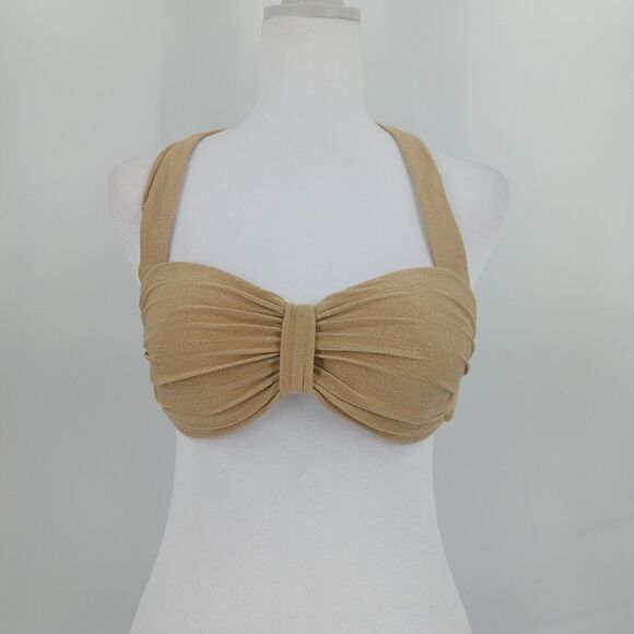 womens vitamin a swim top size small tie back nude brown tan beach